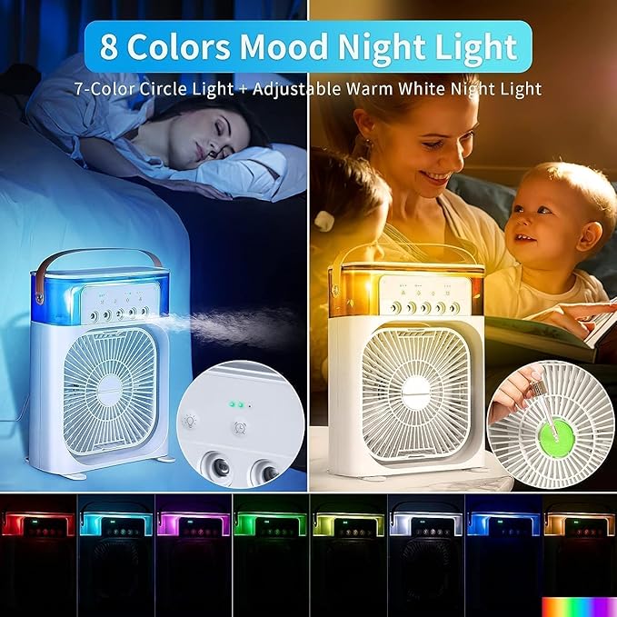 Portable Mini Cooler Rechargeable Air Conditioner Water Cooler Small Ac for Office, Home Cooling, Summer Fan Usb Compatible 3 Fast Speed