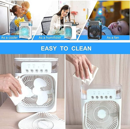 Portable Mini Cooler Rechargeable Air Conditioner Water Cooler Small Ac for Office, Home Cooling, Summer Fan Usb Compatible 3 Fast Speed