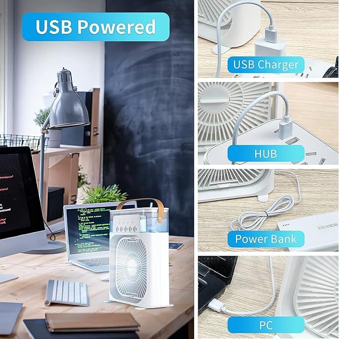 Portable Mini Cooler Rechargeable Air Conditioner Water Cooler Small Ac for Office, Home Cooling, Summer Fan Usb Compatible 3 Fast Speed