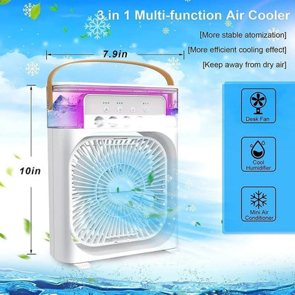 Portable Mini Cooler Rechargeable Air Conditioner Water Cooler Small Ac for Office, Home Cooling, Summer Fan Usb Compatible 3 Fast Speed